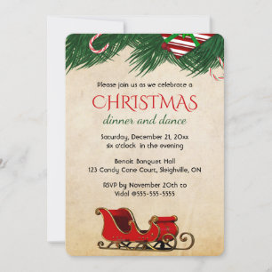 Invitación Navidades editables Candy Cane Bough y Sleigh