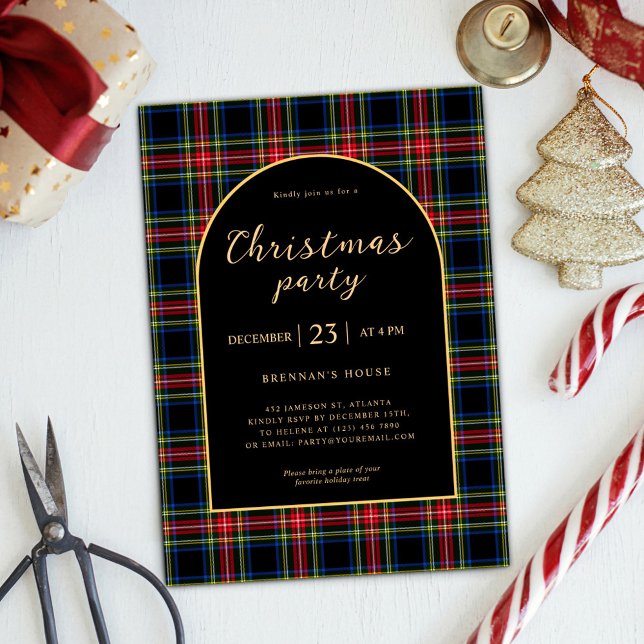 Invitación Navidades elegante y moderno fiesta de feriado en  (Christmas Modern Elegant Tartan Holiday Party Invitation)