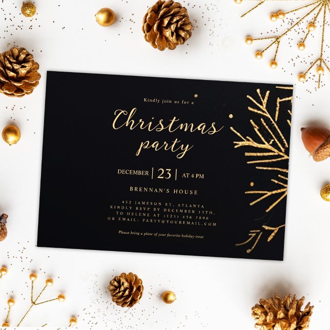 Invitación Navidades elegante y moderno fiesta de vacaciones  (Christmas Modern Elegant Gold Holiday Party Invitation)