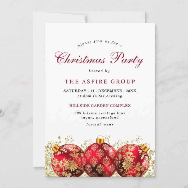 Invitación Navidades elegantes baubles Fiesta corporativo (Anverso)