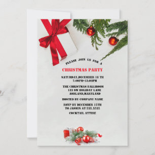 Invitación Navidades elegantes, bolas, rojo, Fiesta Navidad