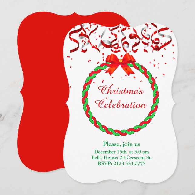 Invitación Navidades elegantes celebran en rojo y blanco (Anverso / Reverso)
