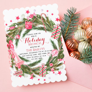Invitación Navidades Elegantes De Brunch De Vacaciones Floral