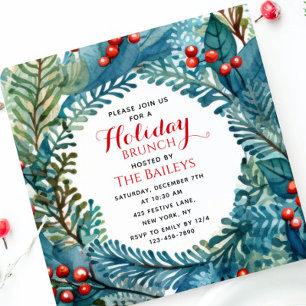 Invitación Navidades Elegantes De Brunch De Vacaciones Floral
