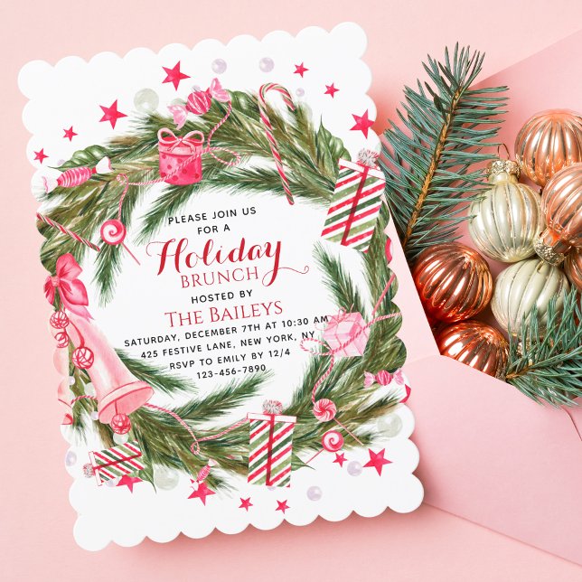 Invitación Navidades Elegantes De Brunch De Vacaciones Floral (Subido por el creador)
