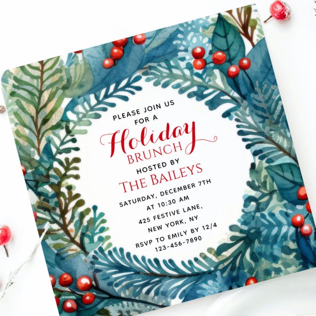 Invitación Navidades Elegantes De Brunch De Vacaciones Floral (Subido por el creador)