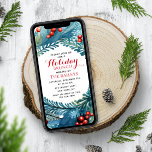 Invitación Navidades Elegantes De Brunch De Vacaciones Floral