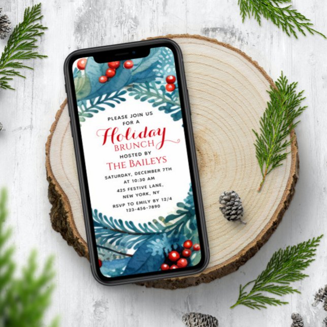 Invitación Navidades Elegantes De Brunch De Vacaciones Floral (Subido por el creador)