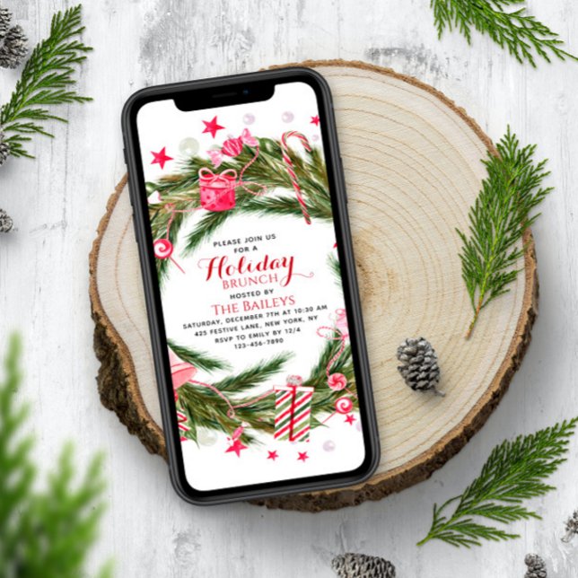 Invitación Navidades Elegantes De Brunch De Vacaciones Floral (Subido por el creador)