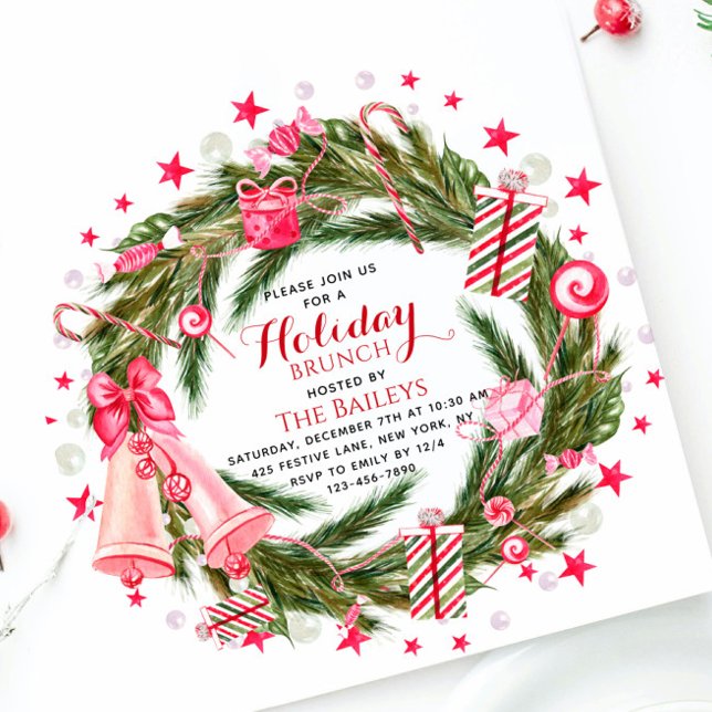 Invitación Navidades Elegantes De Brunch De Vacaciones Floral (Subido por el creador)
