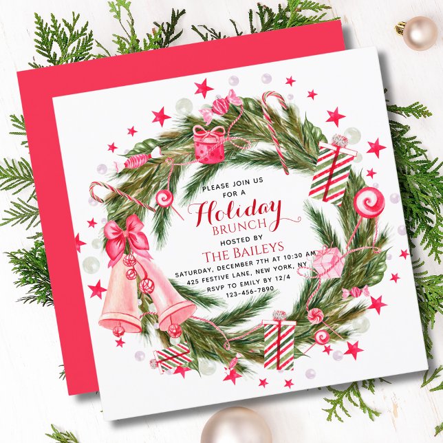 Invitación Navidades Elegantes De Brunch De Vacaciones Floral (Subido por el creador)