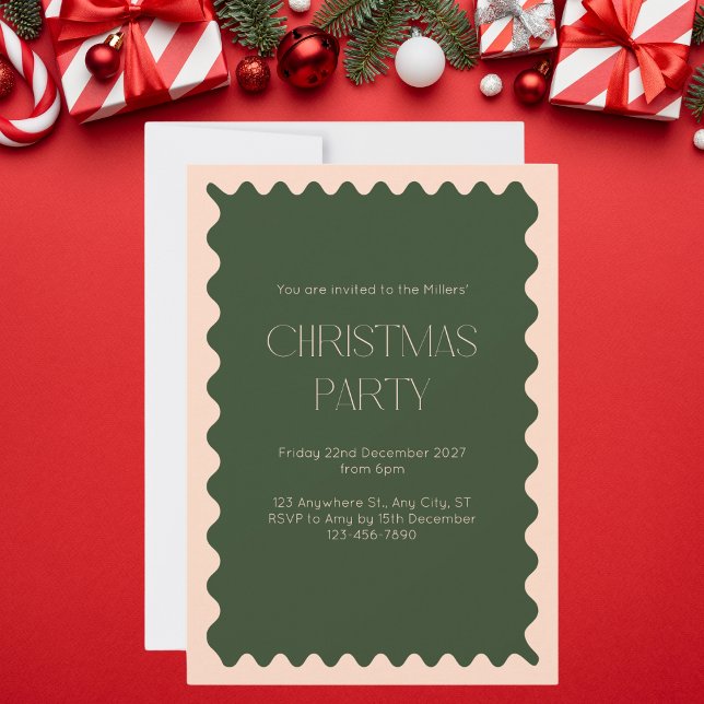 Invitación Navidades elegantes de la frontera verde y rosa co (Subido por el creador)