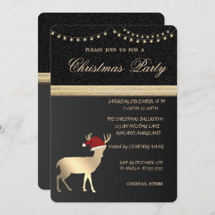 Invitación Navidades elegantes Deer Santa Hat, Fiesta de Navi