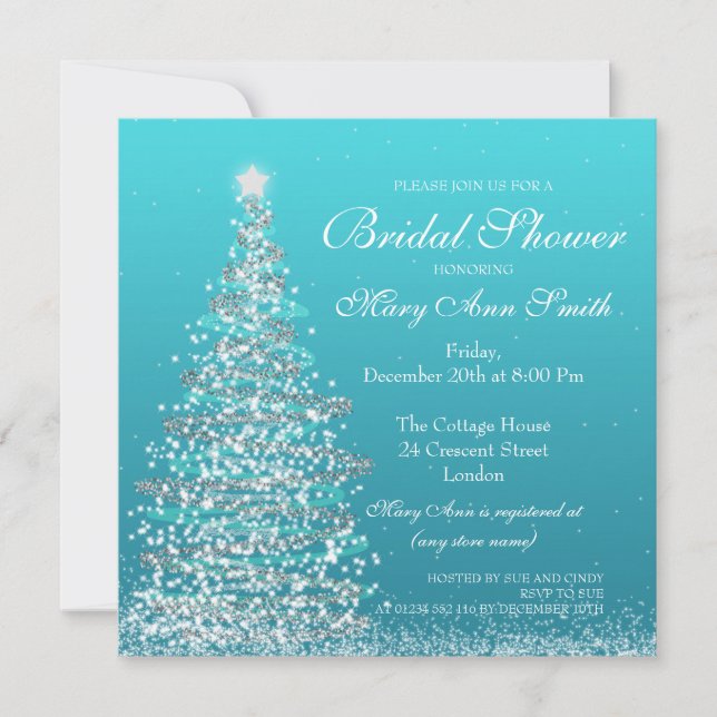 Invitación Navidades elegantes ducha de novia turquesa (Anverso)