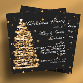 Invitación Navidades elegantes Fiesta de árbol de bokeh oro n