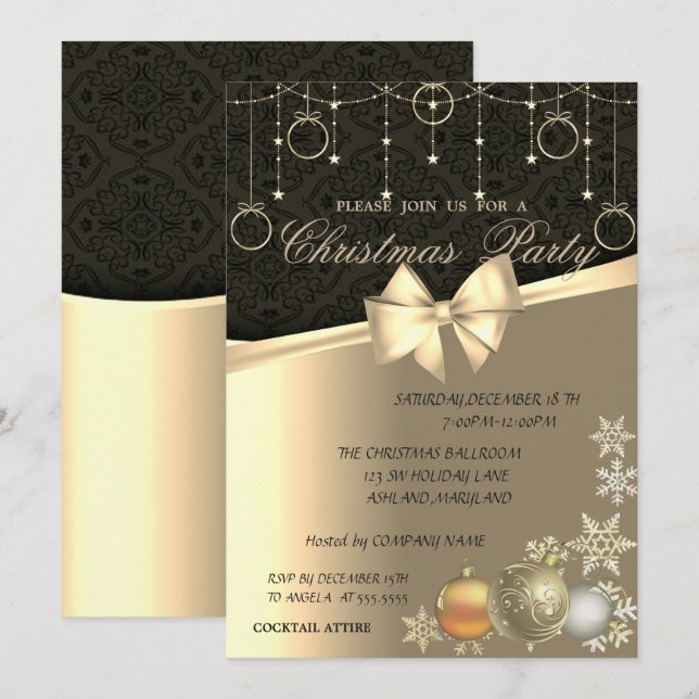 Invitación Navidades elegantes, Fiesta de Navidades corporati (Anverso / Reverso)