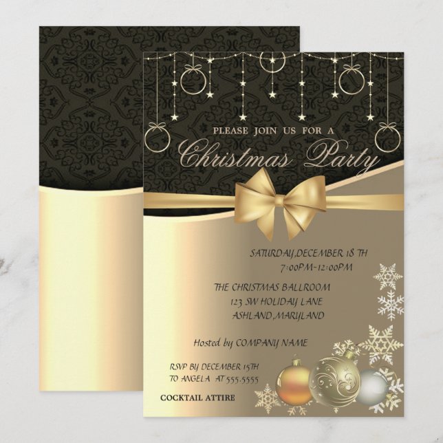 Invitación Navidades elegantes, Fiesta de Navidades corporati (Anverso / Reverso)