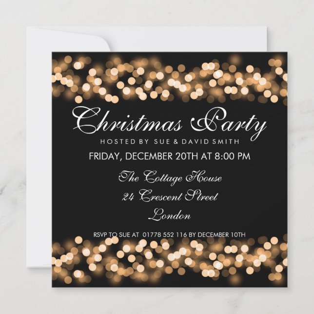 Invitación Navidades elegantes Fiesta Gold Hollywood Glam (Anverso)