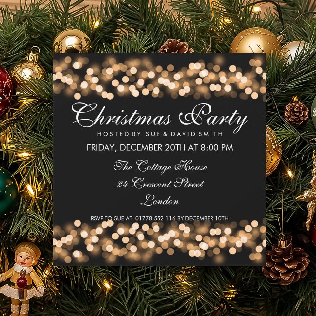 Invitación Navidades elegantes Fiesta Gold Hollywood Glam (Elegant Christmas Party Gold Hollywood Glam Invitation)