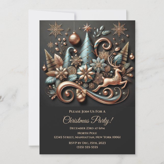 Invitación Navidades elegantes modernos-Rosa de oro- (Anverso)