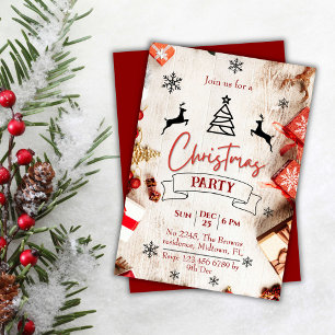Invitación Navidades elegantes y ruidosos de color rojo y bla
