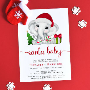 Invitación Navidades Elephant Santa Baby Boy Shower