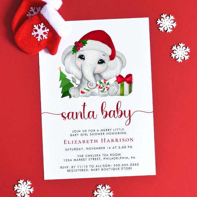 Invitación Navidades Elephant Santa Baby Girl Shower (Subido por el creador)