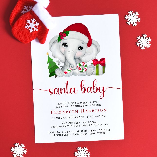 Invitación Navidades Elephant Santa Baby Girl Sprinkle (Subido por el creador)
