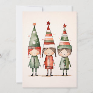 Invitación Navidades elfos en Gorras festivos