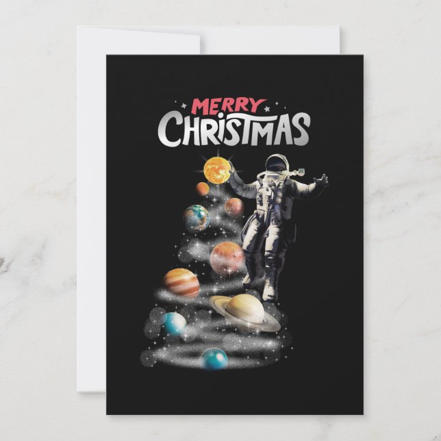 Invitación Navidades en astronauta del sistema solar espacial (Anverso)