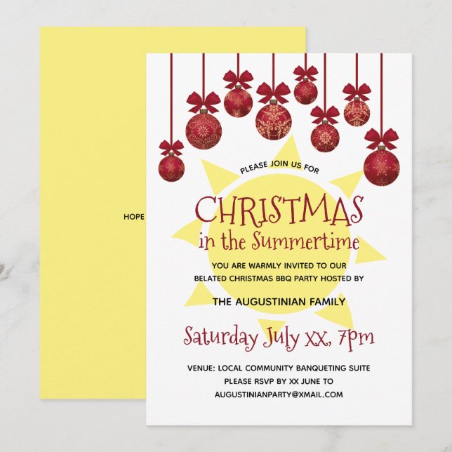 Invitación Navidades en el Fiesta de barbacoa en verano (Anverso / Reverso)