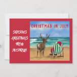 Invitación Navidades en Julio Australia playa Santa Rudolph I<br><div class="desc">Navidades de novedad en la playa australiana con Rudolph el reno de nariz roja y Santa descansando o quizá tomando una cerveza furtiva. Una gran tarjeta de buen corazón para los expatriados o los que viven en el extranjero en Australia. En julio, los navidades son muy populares en Australia, ya...</div>