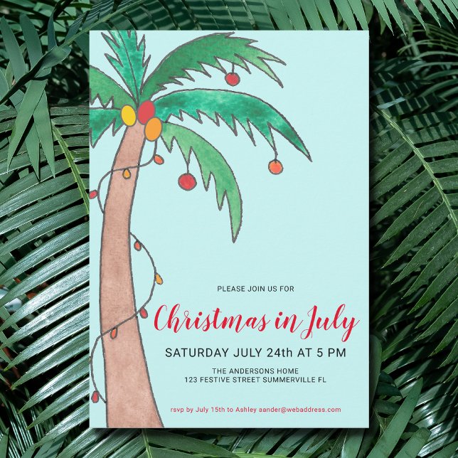 Invitación Navidades En Julio Celebración Fiesta De Palm Tree (Subido por el creador)