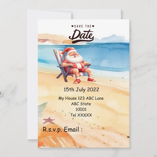 Invitación Navidades en julio con SANTA CLAUS Guardar fecha (Anverso)