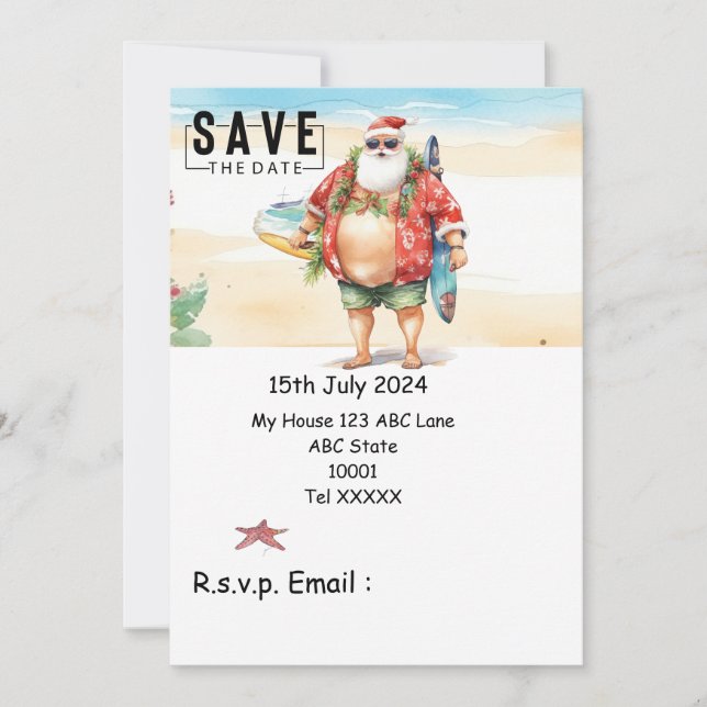 Invitación Navidades en julio con SANTA CLAUS Guardar fecha (Anverso)
