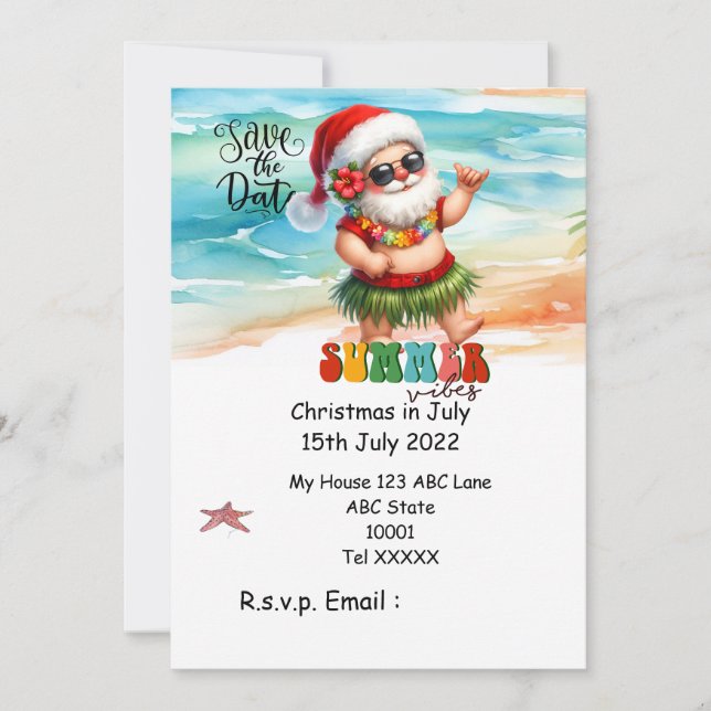 Invitación Navidades en julio con SANTA CLAUS Guardar fecha (Anverso)