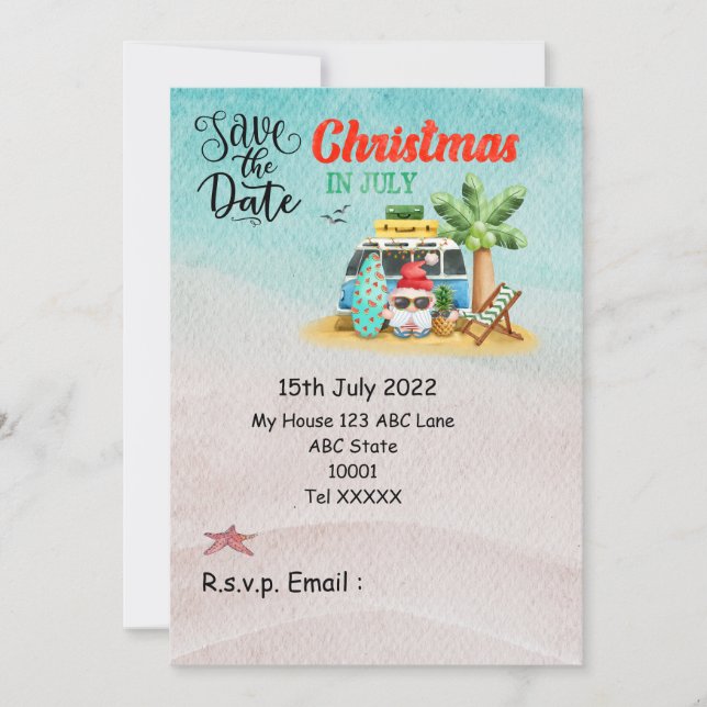 Invitación Navidades en julio con SANTA CLAUS Guardar fecha (Anverso)