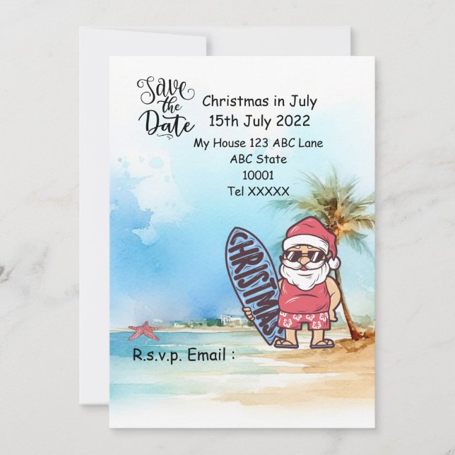Invitación Navidades en julio con SANTA CLAUS Guardar fecha (Anverso)