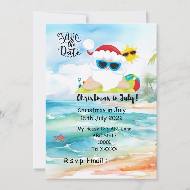 Invitación Navidades en julio con SANTA CLAUS Guardar fecha (Anverso)