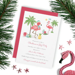 Invitación Navidades en julio de un fiesta flamingo moderno