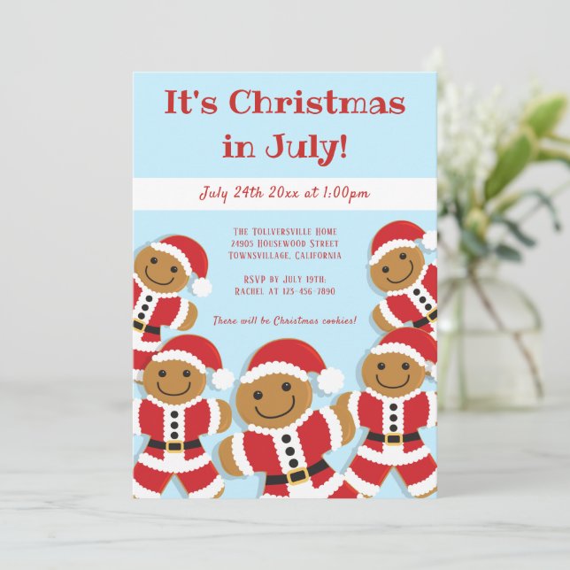 Invitación Navidades en julio del Fiesta Gingerbread Santa In (Anverso de pie)