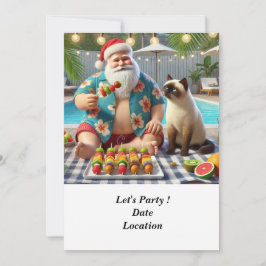 Invitación Navidades en julio Fiesta de billar con Santa Clau