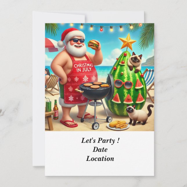 Invitación Navidades en julio Fiesta de billar con Santa Clau (Anverso)