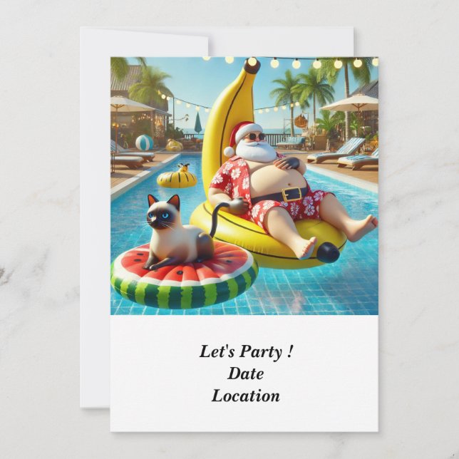 Invitación Navidades en julio Fiesta de billar con Santa Clau