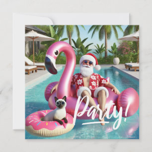 Invitación Navidades en julio Fiesta de piscina con Santa Cla