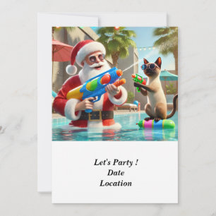 Invitación Navidades en julio Fiesta de piscina con Santa Cla