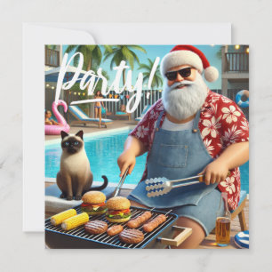 Invitación Navidades en julio Fiesta de piscina con Santa Cla