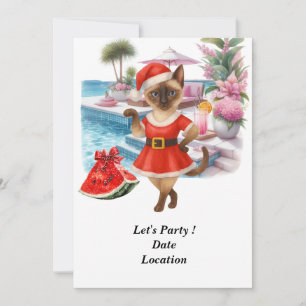 Invitación Navidades en julio Fiesta de piscina con Santa Gat
