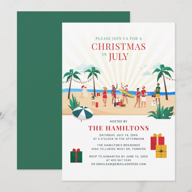 Invitación Navidades en julio Fiesta de verano de la familia  (Anverso / Reverso)
