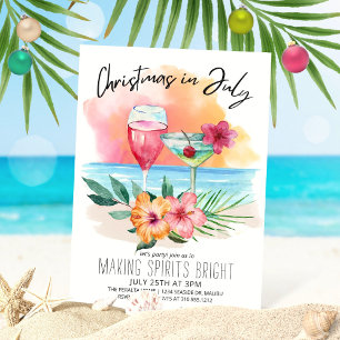 Invitación Navidades En Julio Fiesta De Verano De Playa Tropi